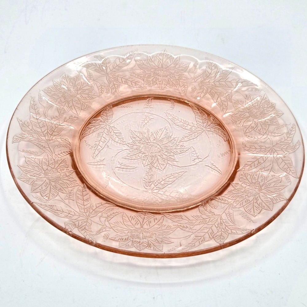 Vintage Pink Depression Glass Salad Plate Poinsettia Jeannette‎ Glass 1930-1935